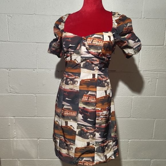 Marc Jacobs Brown Tan Puff Sleeve Mini Dress - Picture 2 of 5